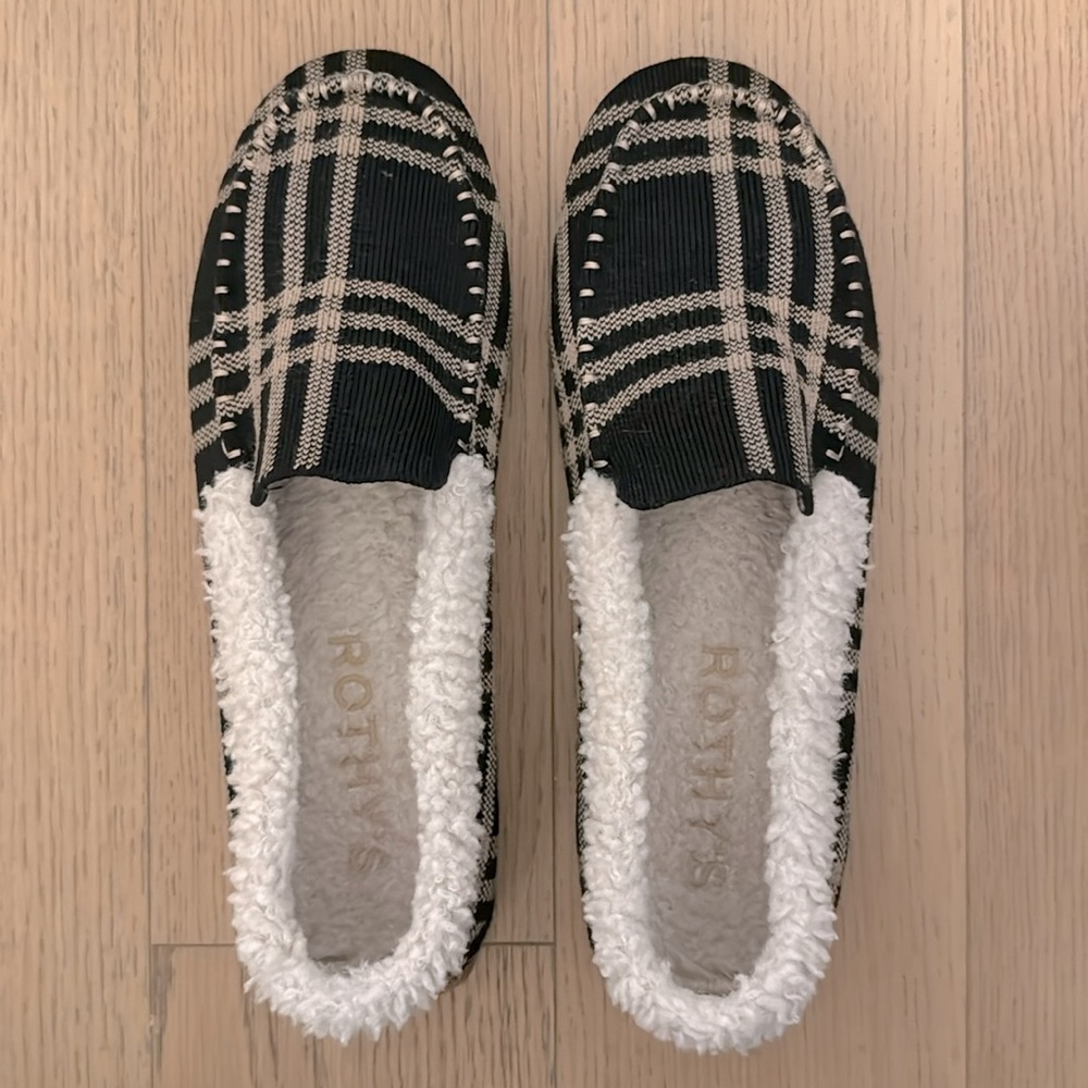 Rothy’s scuff slippers, size 9, black and camel - barely worn